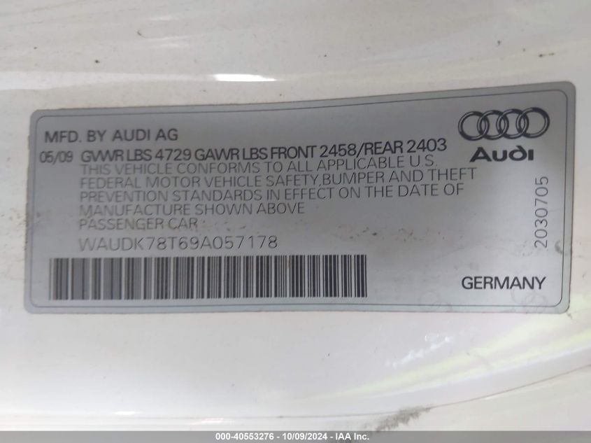 WAUDK78T69A057178 2009 Audi A5 Quattro