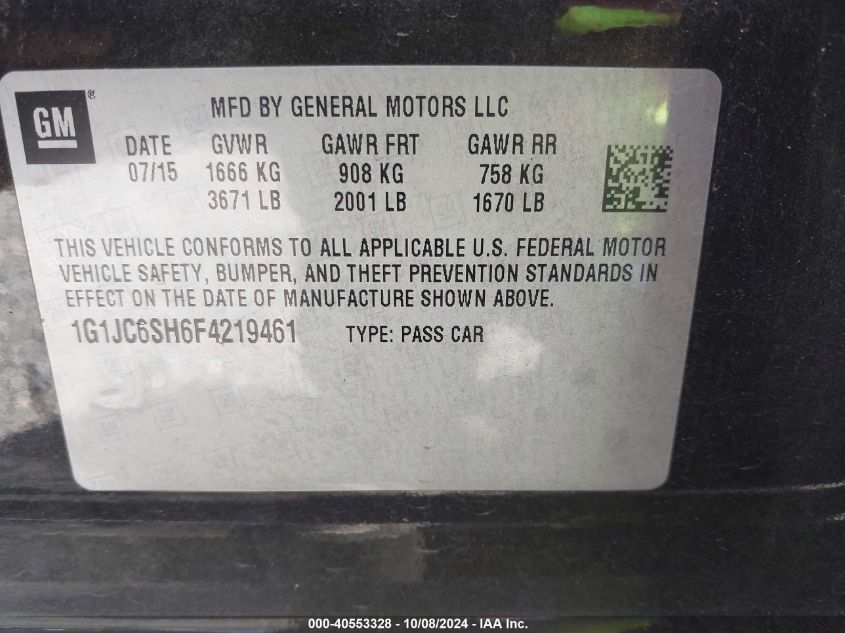 1G1JC6SH6F4219461 2015 Chevrolet Sonic Lt Auto