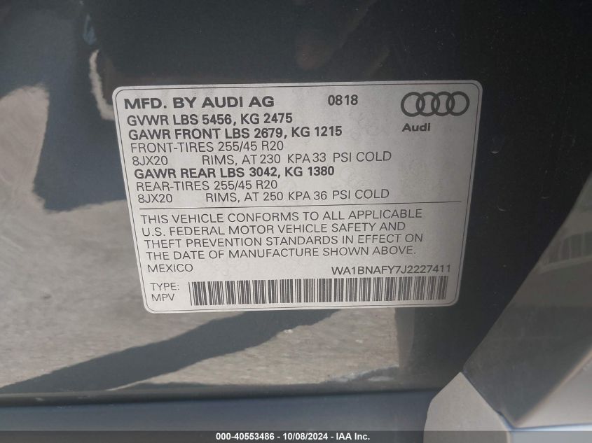 WA1BNAFY7J2227411 2018 Audi Q5 2.0T Premium/2.0T Tech Premium