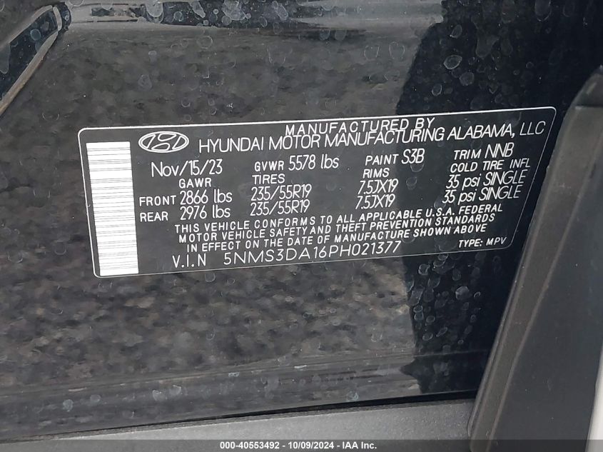 5NMS3DA16PH021377 2023 Hyundai Santa Fe Hybrid Sel Premium