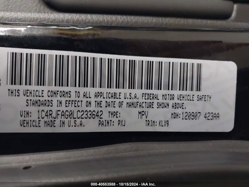 2020 Jeep Grand Cherokee Altitude 4X4 VIN: 1C4RJFAG0LC233642 Lot: 40553588