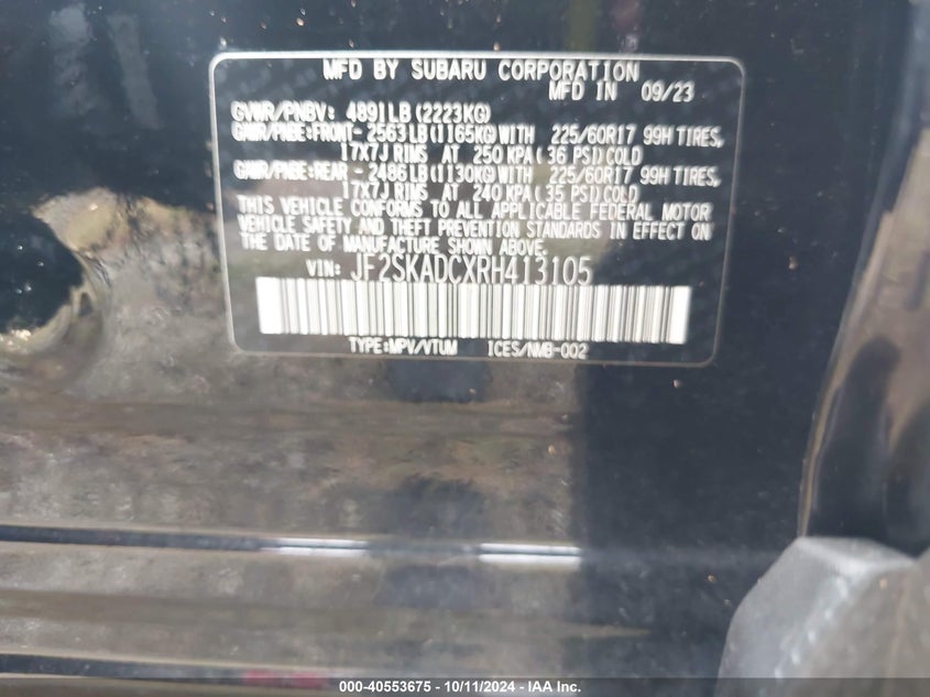 2024 SUBARU FORESTER VIN: JF2SKADCXRH413105