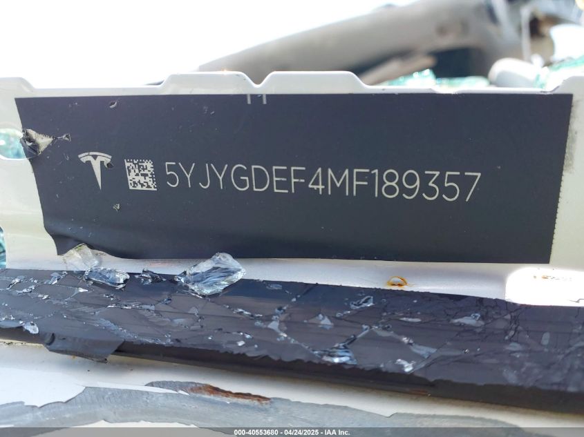 2021 Tesla Model Y Performance Dual Motor All-Wheel Drive VIN: 5YJYGDEF4MF189357 Lot: 40553680