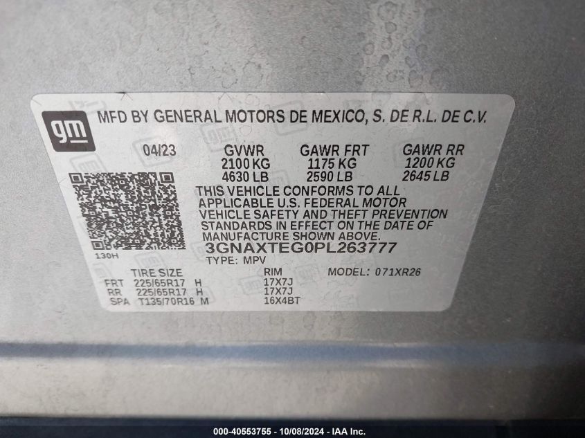 3GNAXTEG0PL263777 2023 Chevrolet Equinox Awd 2Fl