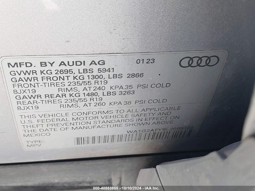 WA1G2AFY8P2099168 2023 Audi Q5 Premium 55 Tfsi E S Line Quattro S Tronic