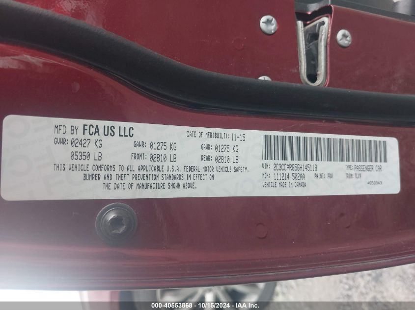 2016 Chrysler 300 Anniversary Edition VIN: 2C3CCARG5GH145118 Lot: 40553868