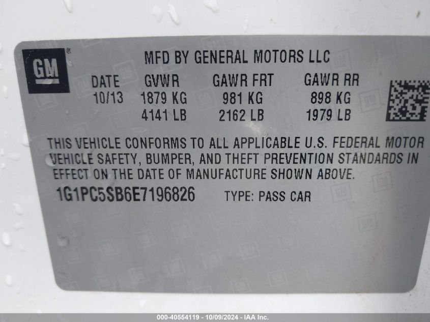 1G1PC5SB6E7196826 2014 Chevrolet Cruze 1Lt Auto