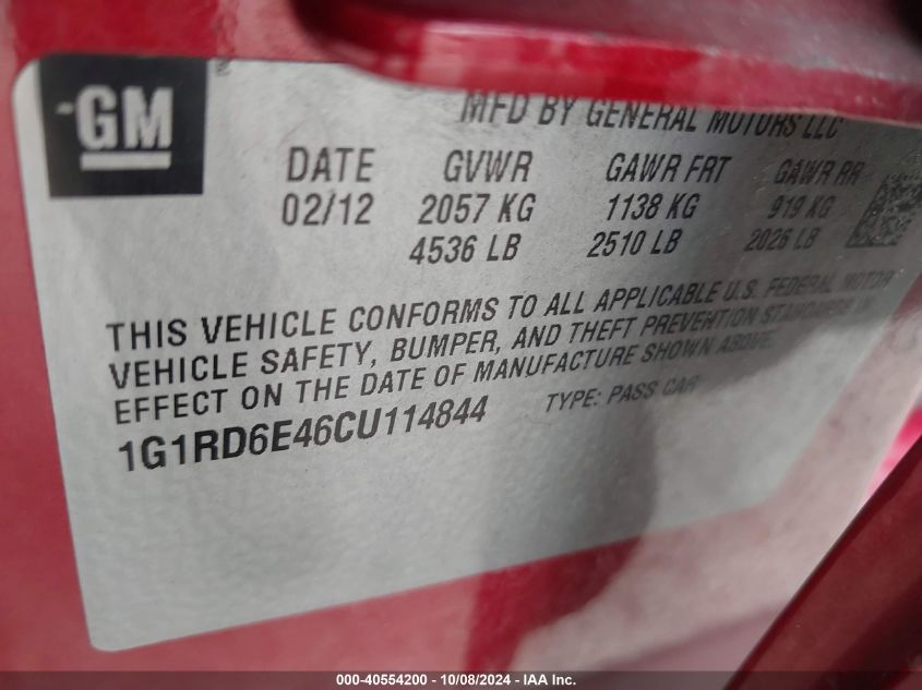 1G1RD6E46CU114844 2012 Chevrolet Volt