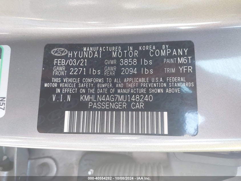 KMHLN4AG7MU148240 2021 Hyundai Elantra Sel