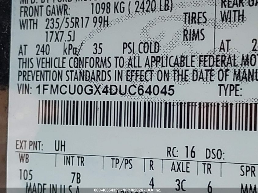 1FMCU0GX4DUC64045 2013 Ford Escape Se