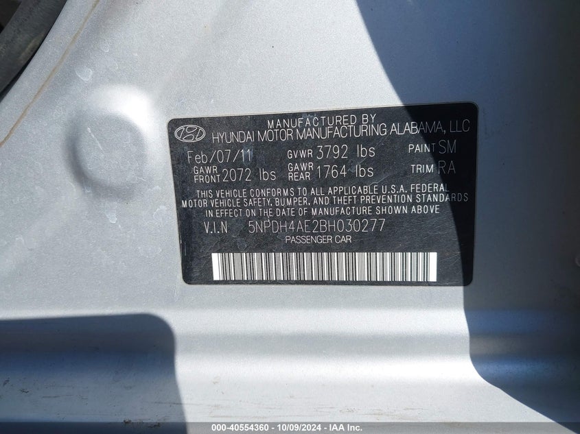 5NPDH4AE2BH030277 2011 Hyundai Elantra Gls/Limited