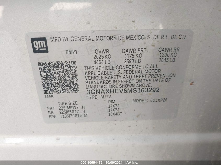 3GNAXHEV6MS163292 2021 Chevrolet Equinox Fwd Ls