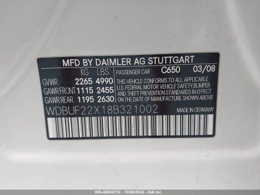 WDBUF22X18B321002 2008 Mercedes-Benz E 320 Bluetec 320 Cdi