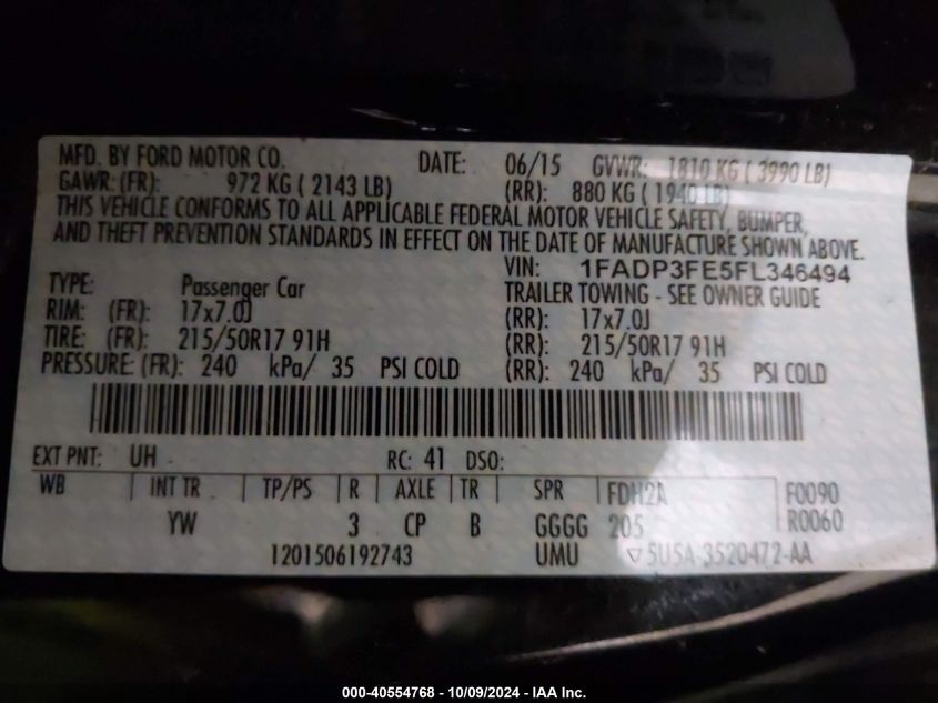 1FADP3FE5FL346494 2015 Ford Focus Se