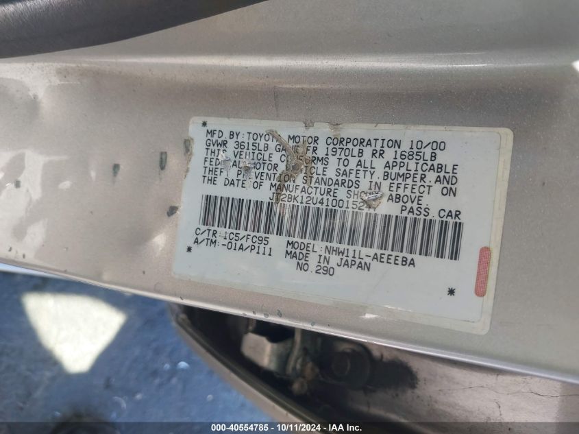 JT2BK12U410015247 2001 Toyota Prius