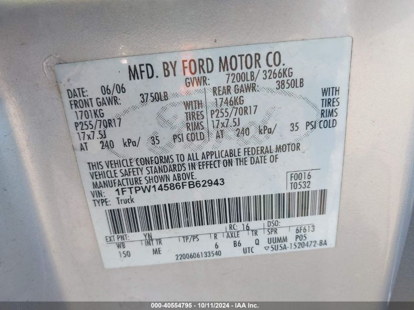 1FTPW14586FB62943 2006 Ford F-150 Fx4/Lariat/Xlt