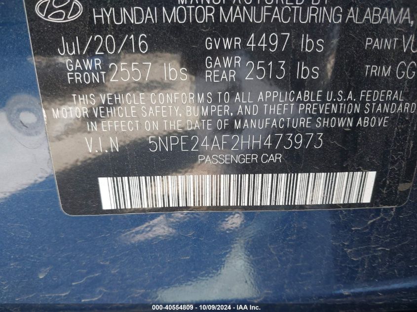 5NPE24AF2HH473973 2017 Hyundai Sonata