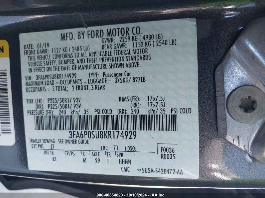 3FA6P0SU8KR174929 2019 Ford Fusion Energi Titanium