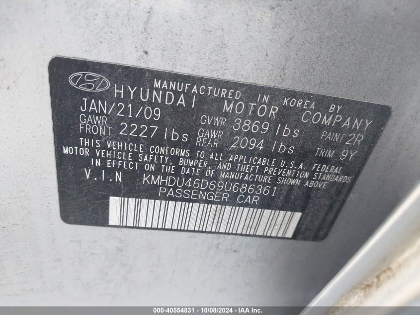 KMHDU46D69U686361 2009 Hyundai Elantra Gls