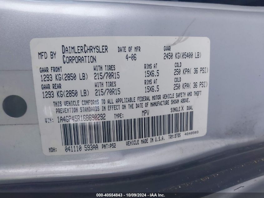 1A4GP45R16B690292 2006 Chrysler Town & Country