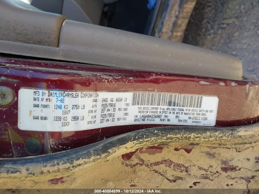 2003 Jeep Grand Cherokee Laredo VIN: 1J4GW48N43C509087 Lot: 40554899