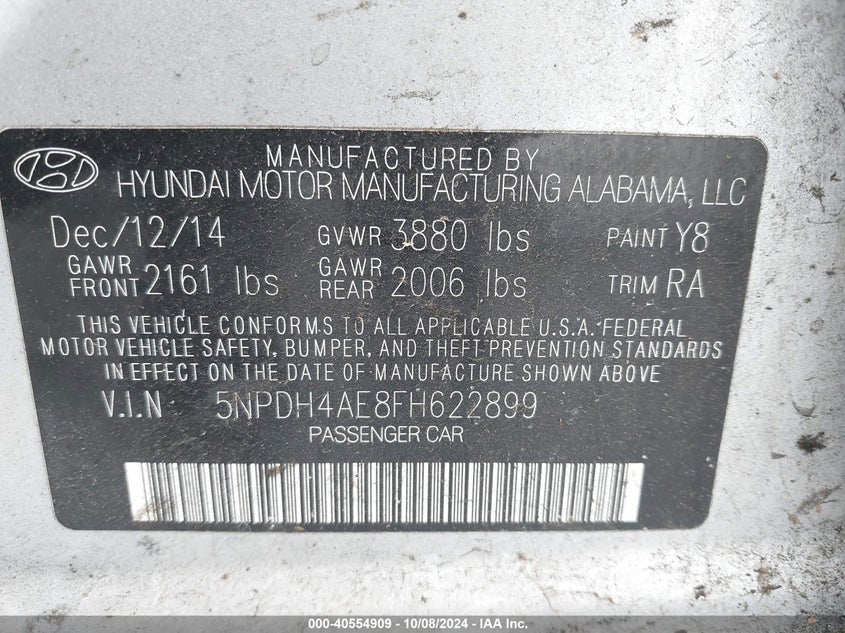 5NPDH4AE8FH622899 2015 Hyundai Elantra Se