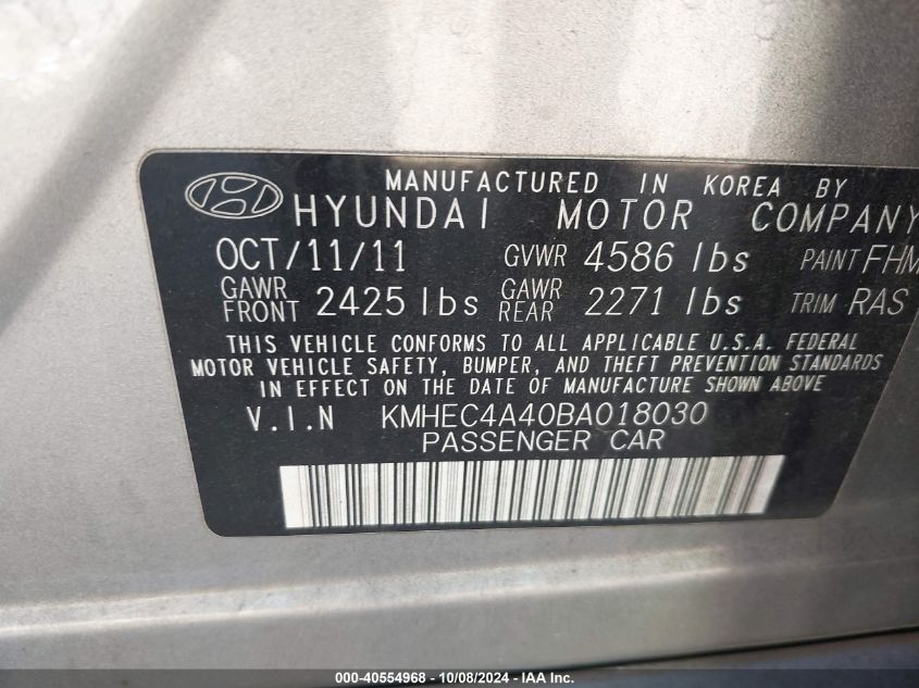 KMHEC4A40BA018030 2011 Hyundai Sonata Hybrid Hybrid