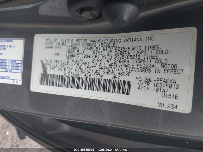 5TDZA23C14S079770 2004 Toyota Sienna Le