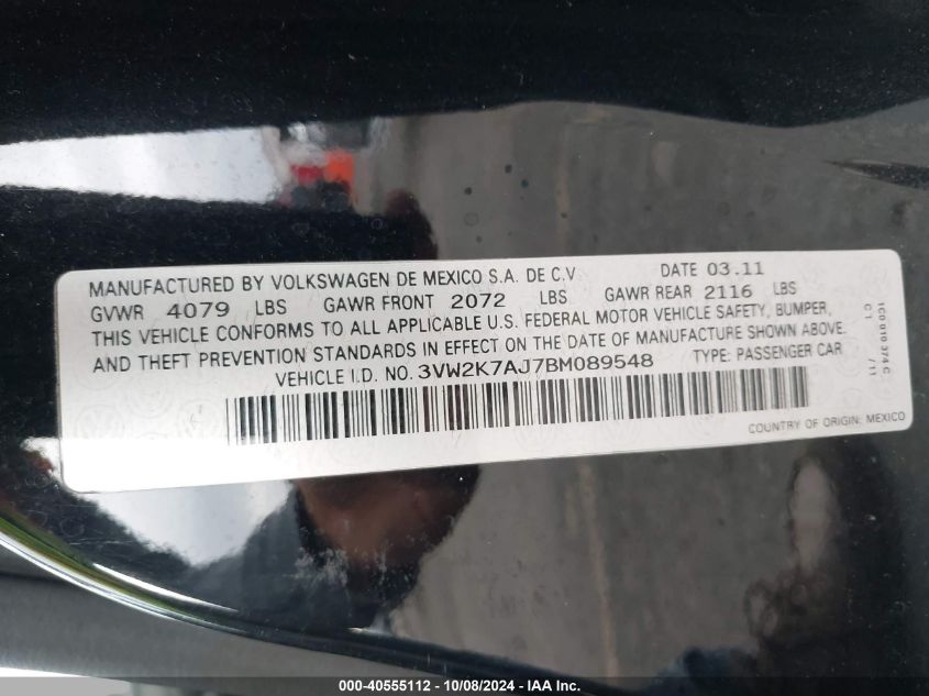 3VW2K7AJ7BM089548 2011 Volkswagen Jetta 2.0L S