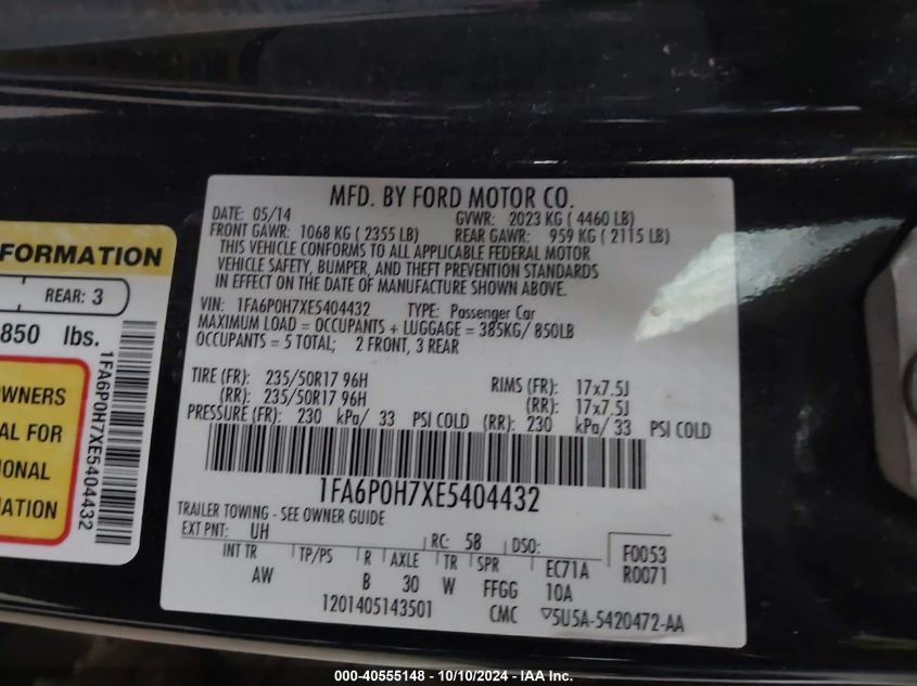 1FA6P0H7XE5404432 2014 Ford Fusion Se