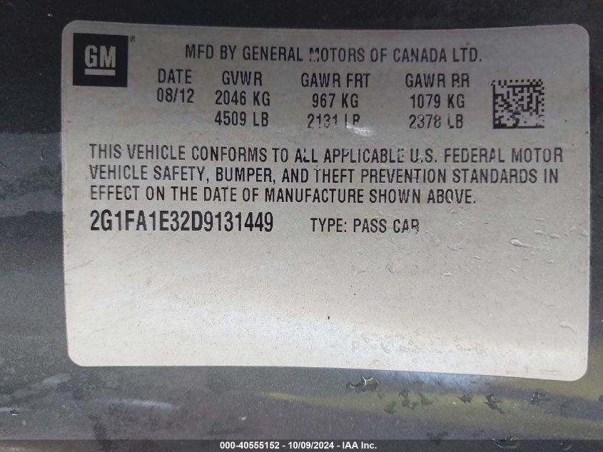 2G1FA1E32D9131449 2013 Chevrolet Camaro 2Ls