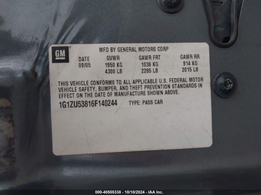 1G1ZU53816F140244 2006 Chevrolet Malibu Ltz