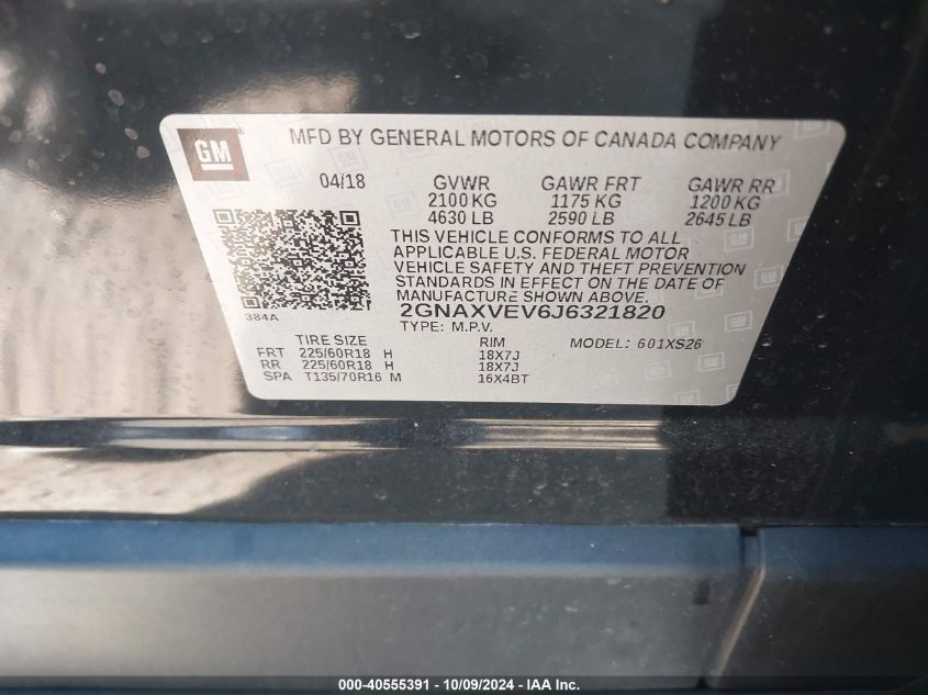 2018 CHEVROLET EQUINOX PREMIER - 2GNAXVEV6J6321820