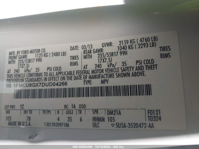 1FMCU9GX7DUD04266 2013 Ford Escape Se