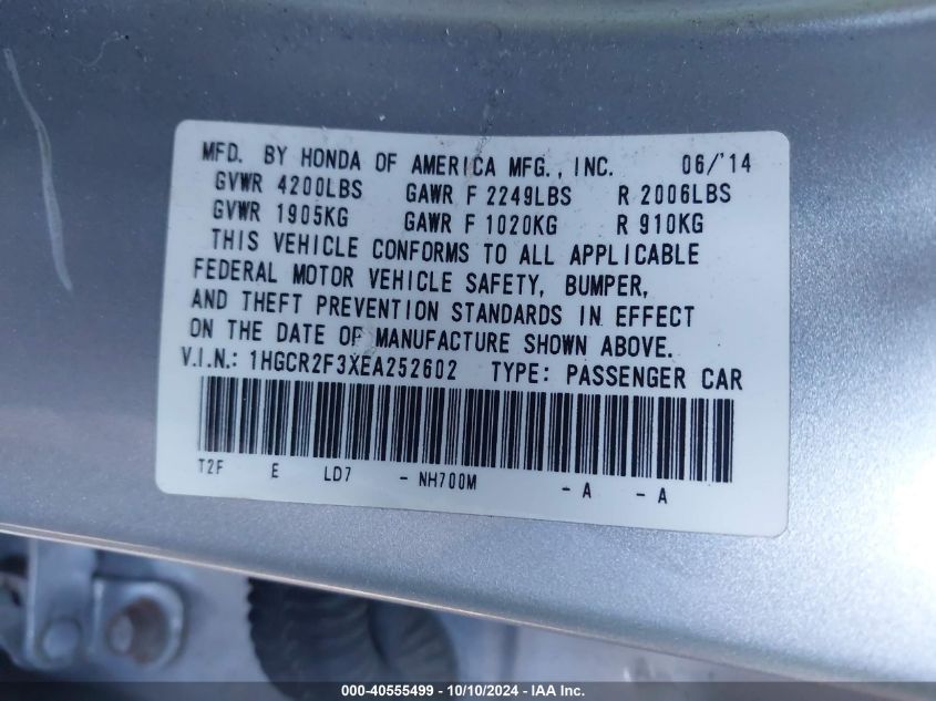 1HGCR2F3XEA252602 2014 Honda Accord Lx