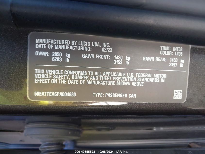 50EA1TEA6PA004980 2023 Lucid Air Touring