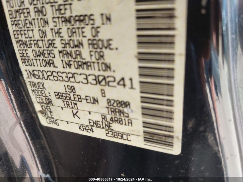 2002 Nissan Frontier Xe VIN: 1N6DD26S32C330241 Lot: 40555617