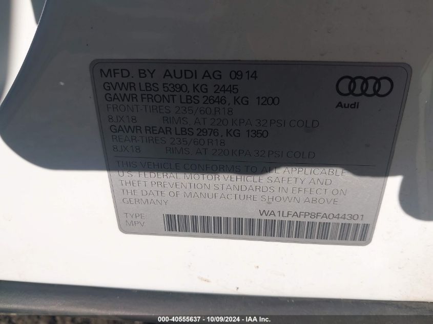 WA1LFAFP8FA044301 2015 Audi Q5 Premium Plus