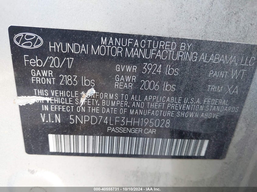 5NPD74LF3HH195028 2017 Hyundai Elantra Se