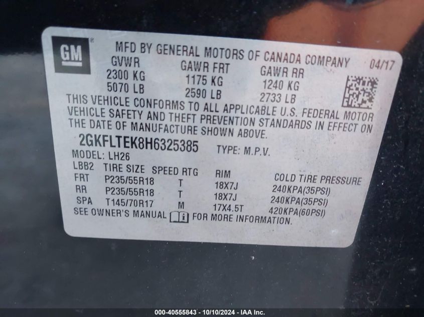 2GKFLTEK8H6325385 2017 GMC Terrain Sle-2