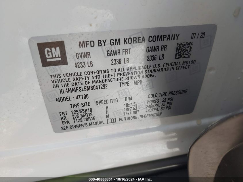 VIN KL4MMFSL5MB041292 2021 BUICK ENCORE GX no.9