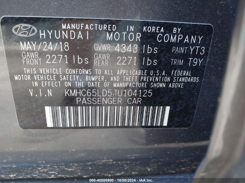 KMHC65LD5JU104125 2018 Hyundai Ioniq Plug-In Hybrid