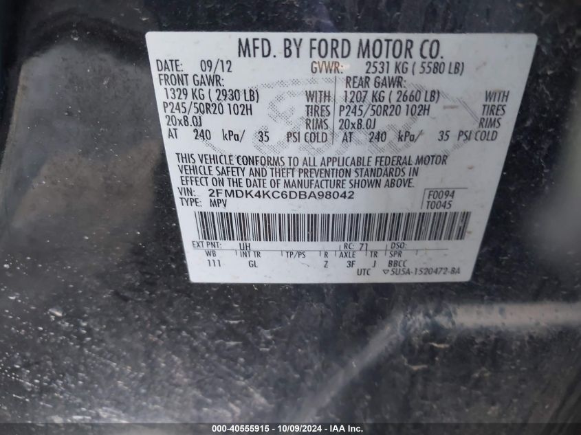 2FMDK4KC6DBA98042 2013 Ford Edge Limited