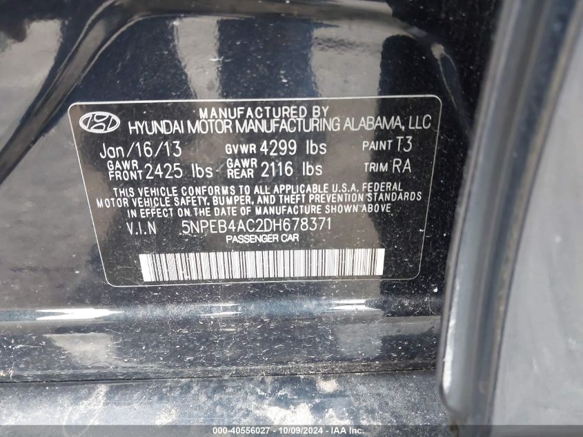 5NPEB4AC2DH678371 2013 Hyundai Sonata Gls