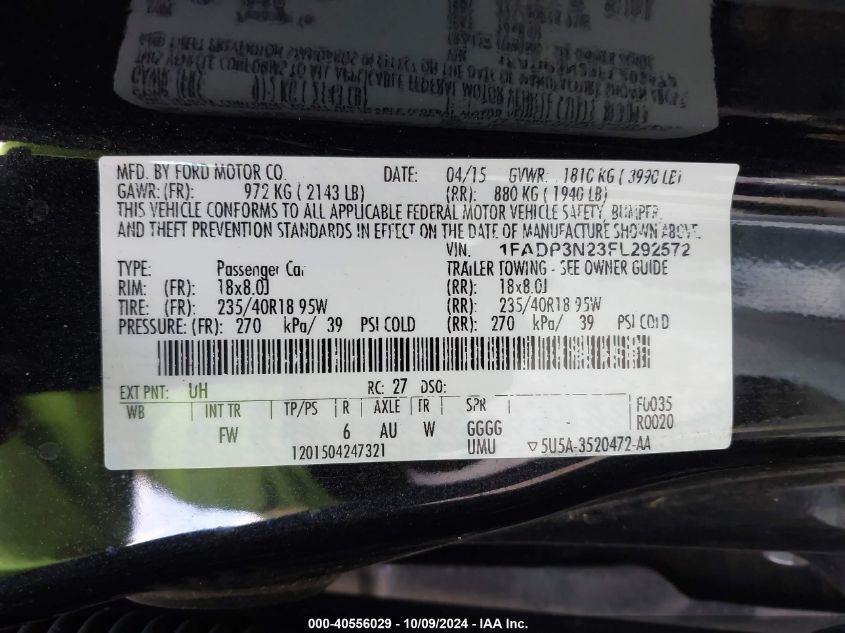 1FADP3N23FL292572 2015 Ford Focus Titanium