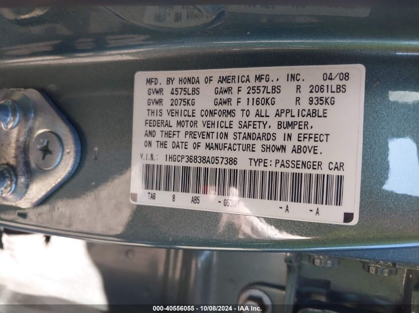 1HGCP36838A057386 2008 Honda Accord 3.5 Ex-L