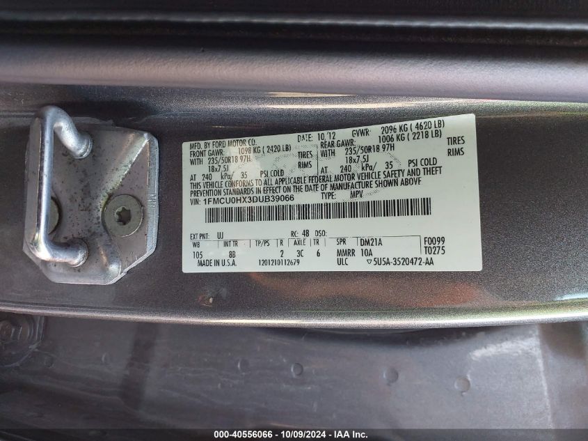 1FMCU0HX3DUB39066 2013 Ford Escape Sel