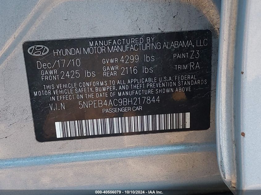 5NPEB4AC9BH217844 2011 Hyundai Sonata Gls