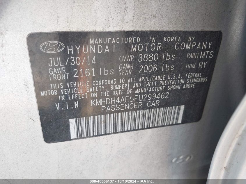 KMHDH4AE5FU299462 2015 Hyundai Elantra Limited