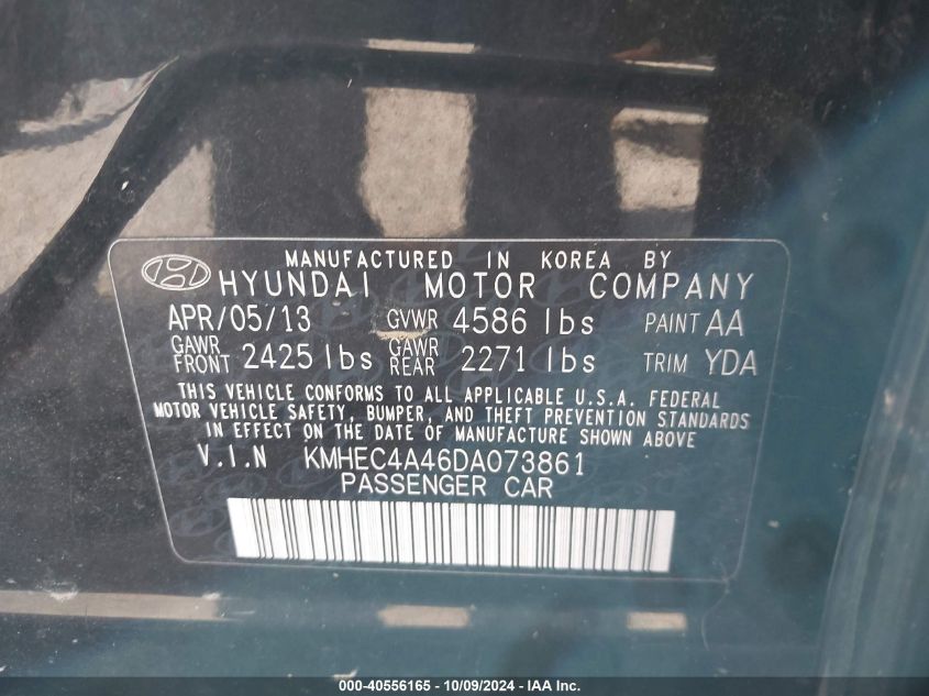 KMHEC4A46DA073861 2013 Hyundai Sonata Hybrid